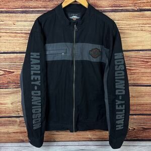 Harley Davidson Motorcycles Black & Gray Canvas Zip Up Jacket